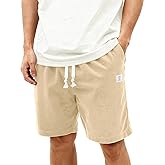HOTake Mens Corduroy Shorts Casual 7 Inch Elastic Waist Drawstring Summer Beach Loose Fit Shorts