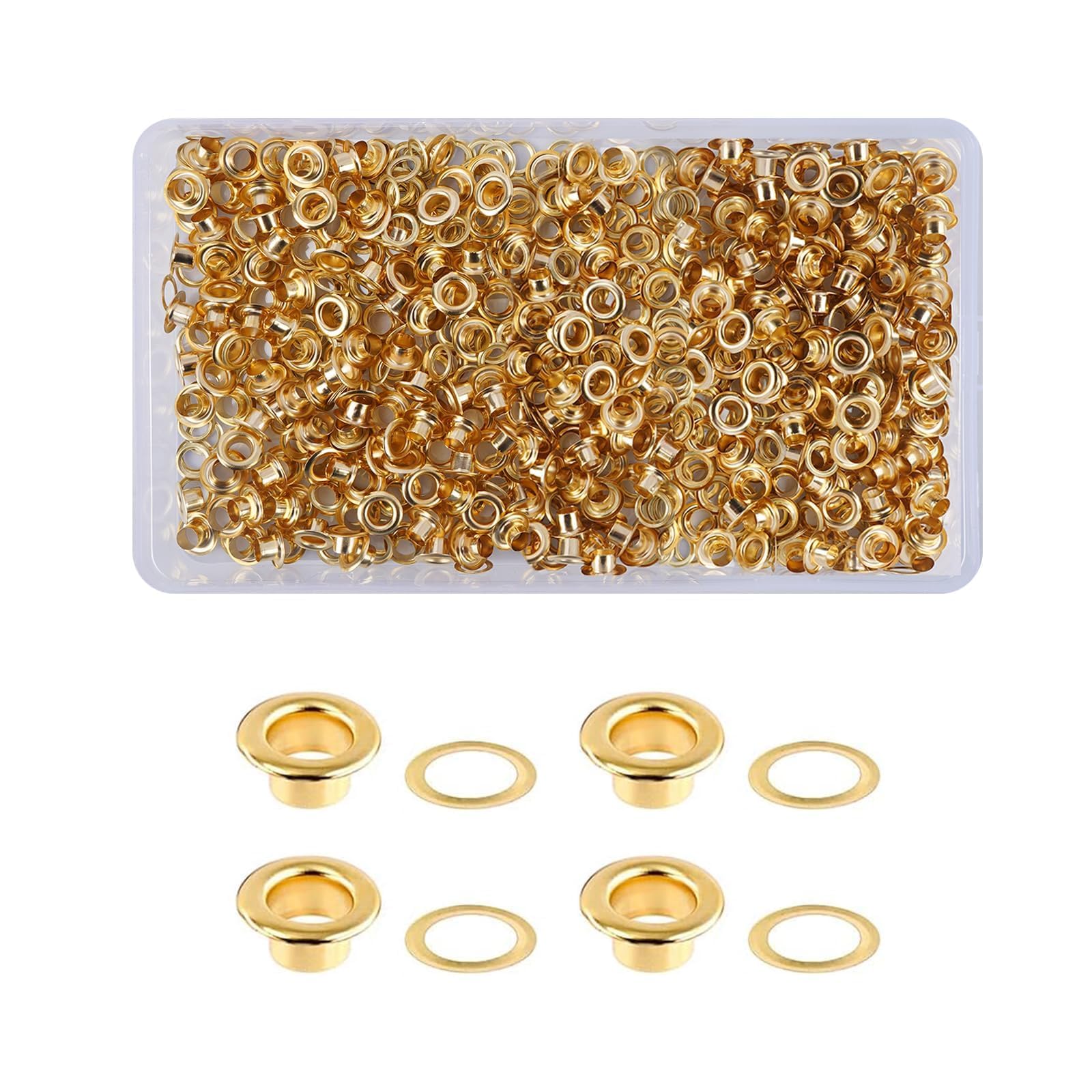 Zythrem 5mm Gold Grommets Eyelets 200 Sets Metal Grommets Kit for Leather Crafts Grommets with Washer Eyelets Kit for Craft Making Card Sewing Repair Clothing Shoe Fabric