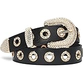 LCG LUCHENGYI Women Rhinestone Grommet Belt, Bling Y2k Western Cowgirl Punk Faux Leather Belts for Jeans Dress Pants