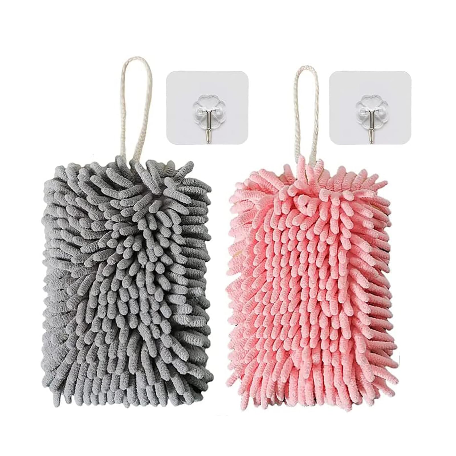 RUIENGCOMM 2Pcs Chenille Hand Towels Soft Absorbent Hand Towels for Bathroom Kitchen Multipurpose Fuzzy Ball Towel Set Bathroom Accessory for Kitchen and Bathroom