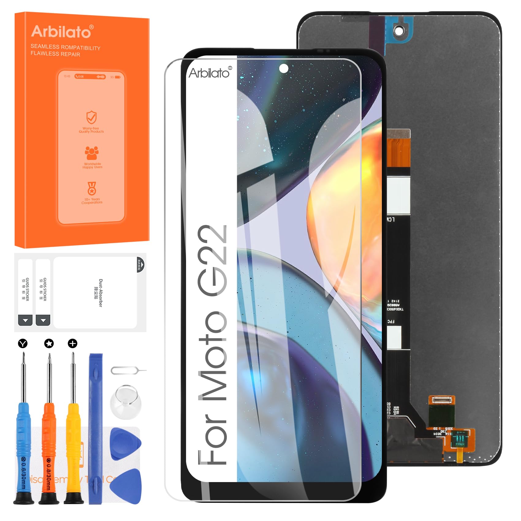Arbilato Screen for Motorola Moto G22 Screen Replacement for Moto XT2231 LCD Screen XT2231-2 Touch Display Digitizer Assembly Repair Parts（Black）