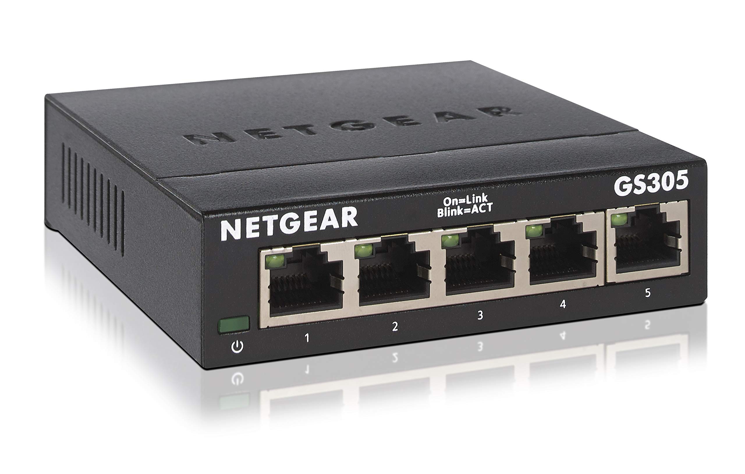 NETGEAR GS305 LAN Switch 5 Port Netzwerk Switch (Plug-and-Play Gigabit Switch LAN Splitter, LAN Verteiler, Ethernet Hub lüfterlos, Robustes Metallgehäuse), Schwarz