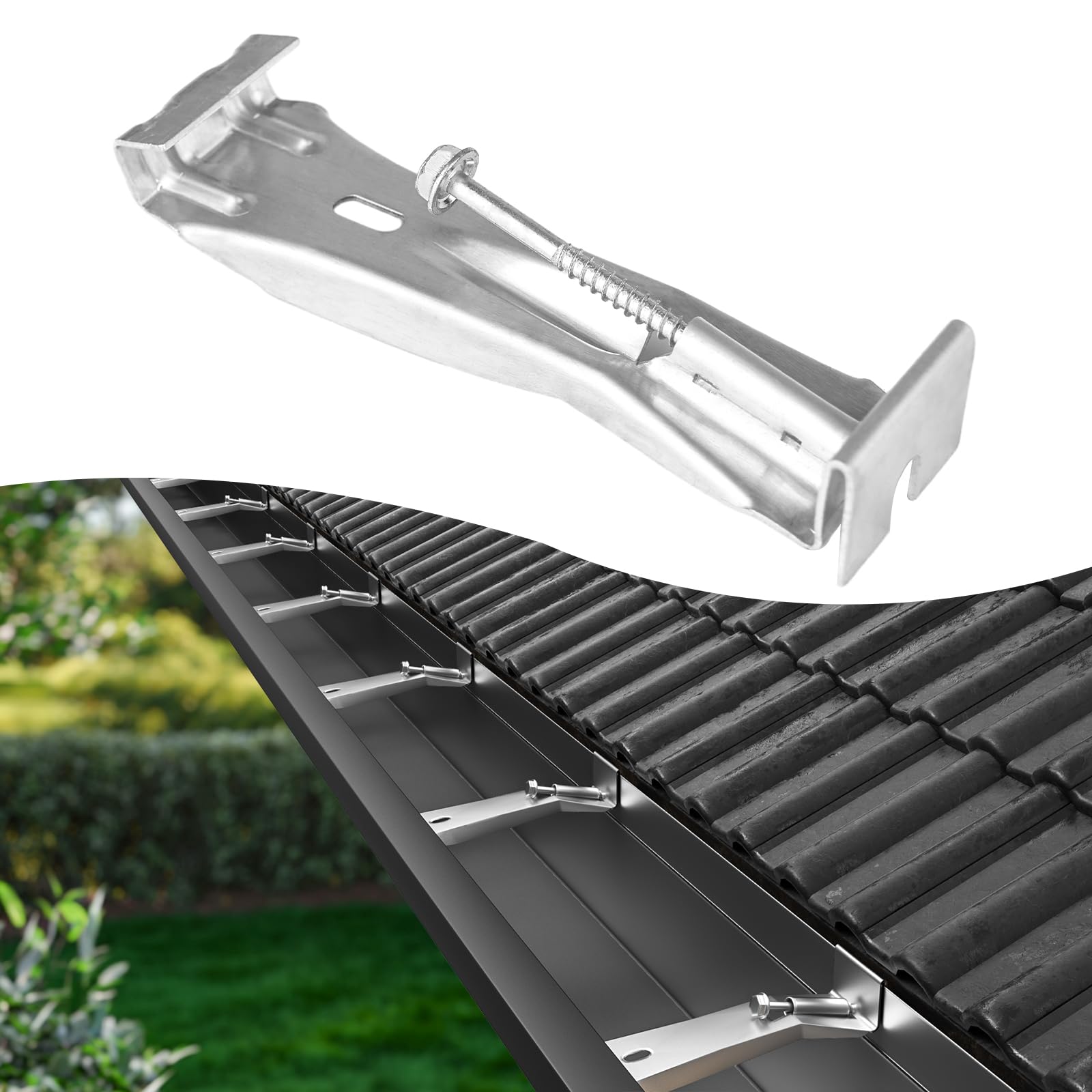 Photo 1 of Benfar 25Pack 5 Inch Gutter Hangers with Pre-Inserted Screw Hidden K-Style Aluminum Gutter Brackets Heavy Duty Rain Hangers Rust Resistant for Repairing Sagging BR05