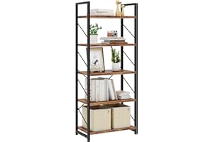 Shintenchi Bookshelf, 5 Tier Bookshelves, Home Office Bookcase Shelf Storage Organizer, Free Standing Storage Shelving Unit for Bedroom, Living Room and Home Office,Rustic Brown
