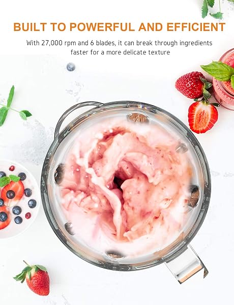 HORETT SMOOTHIE BLENDER FOR KITCHEN, 750W COUNTERTOP WITH 48OZ GLASS PITCHER, 6 STAINLESS STEEL BLADES, 2 SPEEDS & PULSE FUNCTION SMOOTHIE, SHAKES, ICE CRUSHING AND FROZEN FRUITS