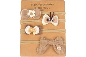 4-Pack Light Brown Baby Bow Headbands 0-3 Years Baby Girl Headbands Infant Toddler Hair Accessories Soft Nylon Elastic Hairba