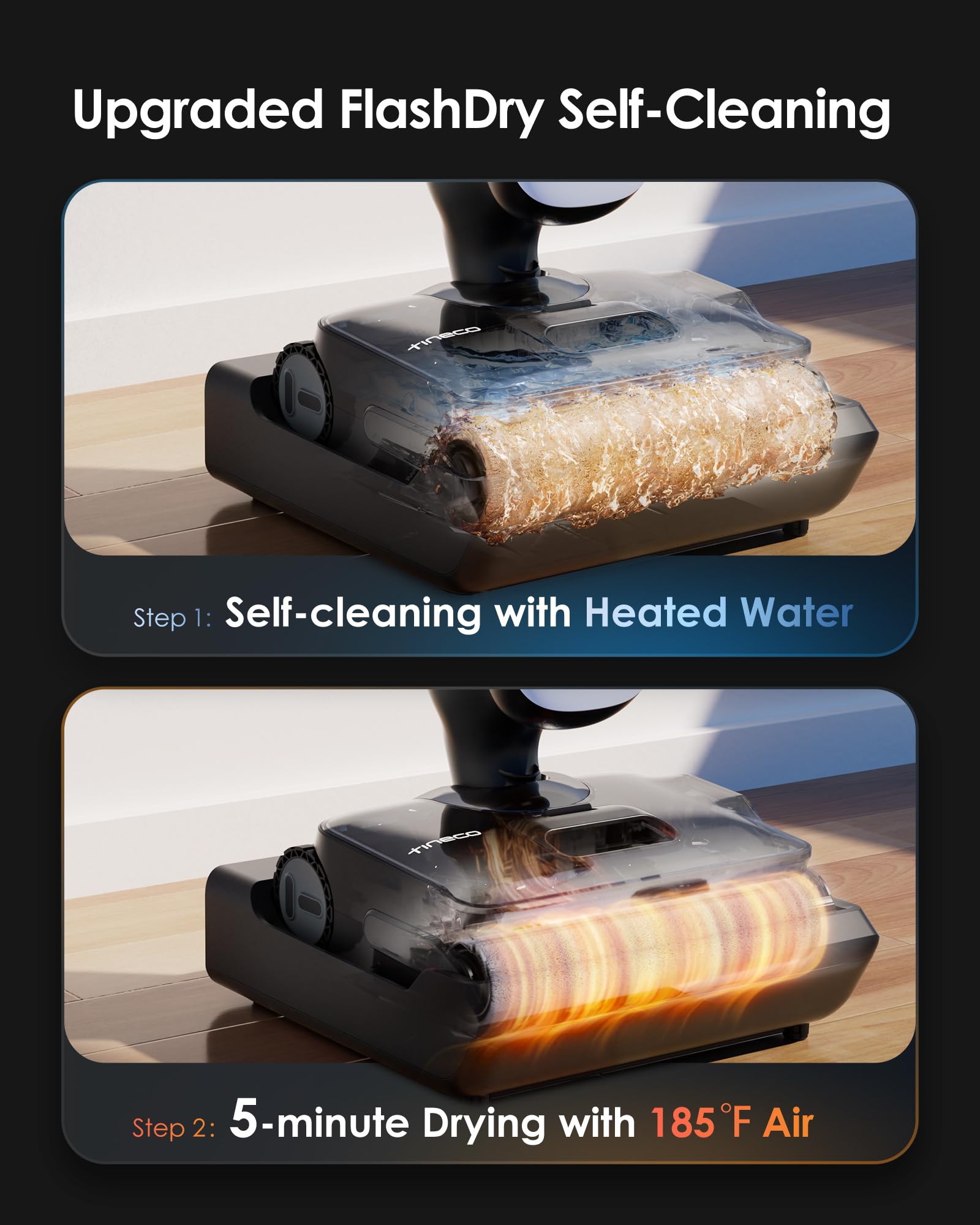 Tineco Floor One S9 Artist Pro Aspiradora en seco y húmedo, succión de 22 kPa, SmoothDrive de 360°, diseño antienredos, secado rápido a 185°F, tiempo de ejecución de 75 minutos, limpieza de doble borde, posición plana de 180°