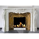 Fmarui Winter Christmas Holiday Fireplace Backdrop 5x3ft White Marble Gold Fireplace Fire Background Christmas New Year Party Decor Photoshoot Props