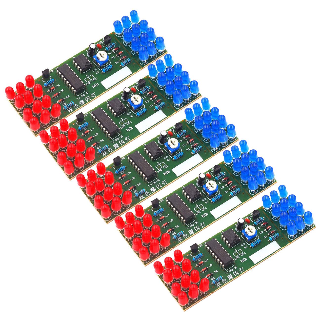 Kyrio 5PCS LED Electronic Lights Kits Red Blue Dual-Color DIY Flashing Light Kit Components NE555 CD4017 Strobe Electronic Suit