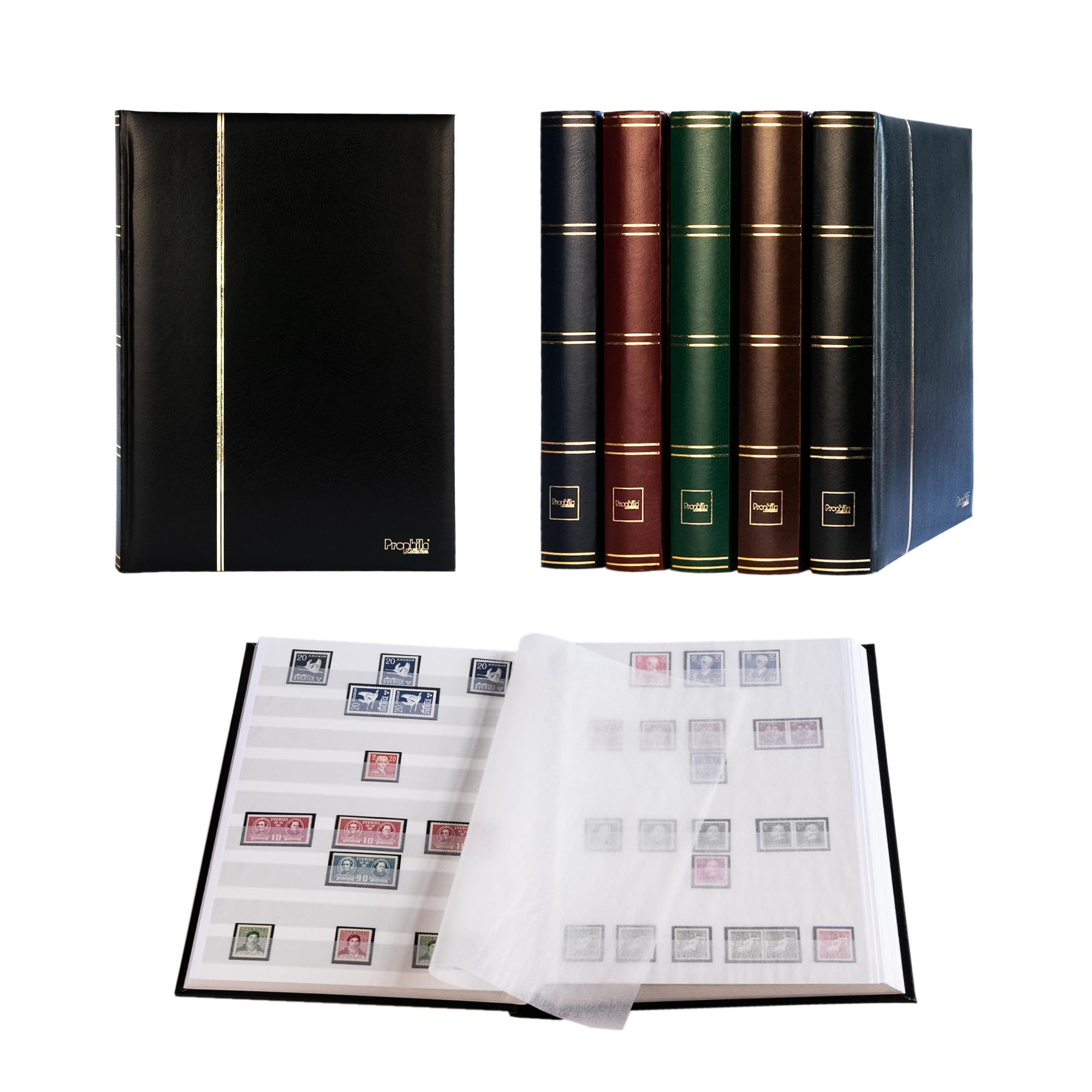 Prophila stockbook stamp album (new) 60 white sides, padded black cover