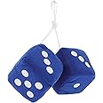 United Pacific C5038B 3”x 3” Classic Hanging Fuzzy Dice, Soft & Fuzzy Hanging Mirror Dice, Decorative Hanging Fuzzy Dice – Blue/White Dots – ONE Pair