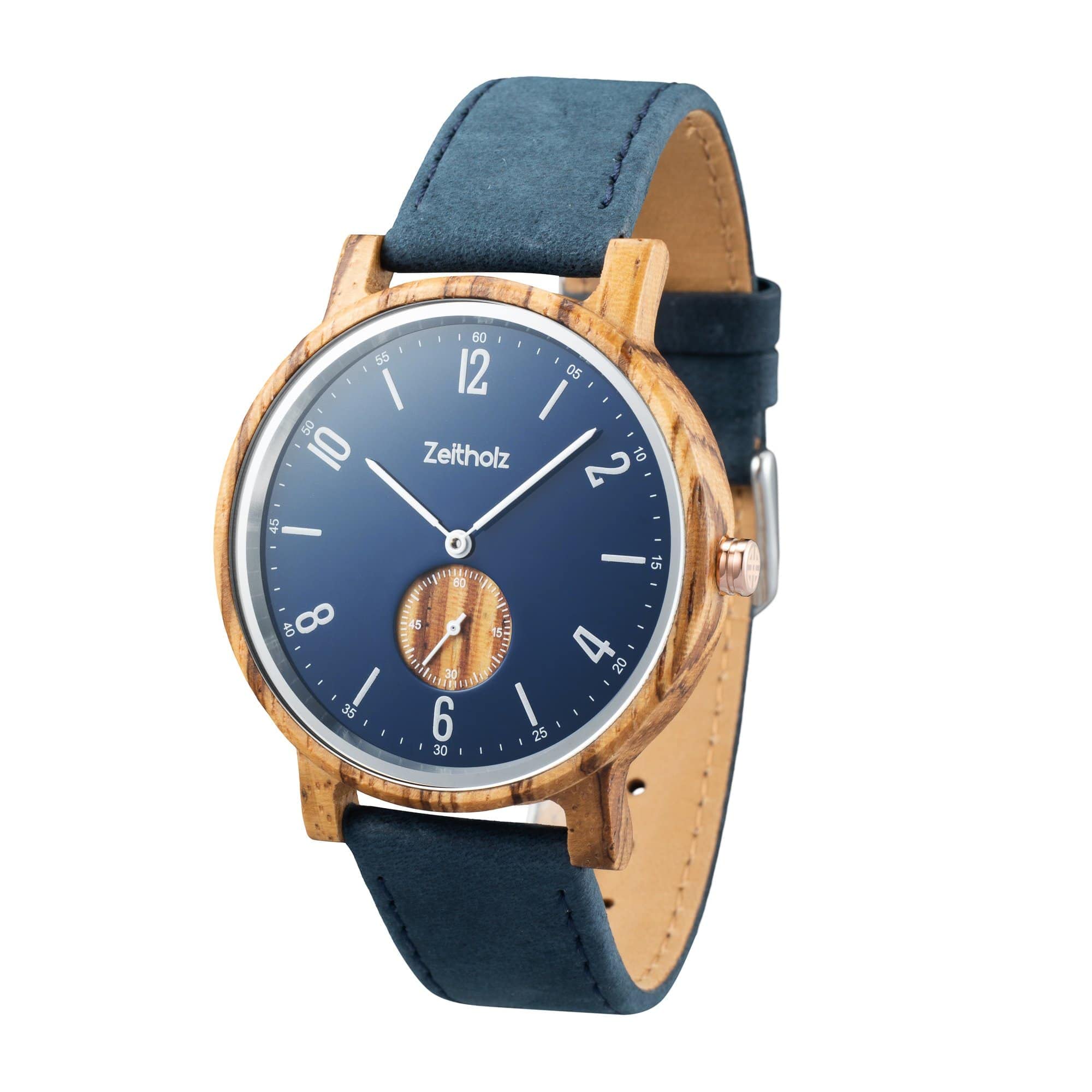 Zeitholz Wooden Watch for Men - Amtsberg Model, Handcrafted from 100% Natural Zebrawood with Quartz Movement - Lightweight Analog Wood Grain Watch for Him - Adjustable Band Fits Any Wrist