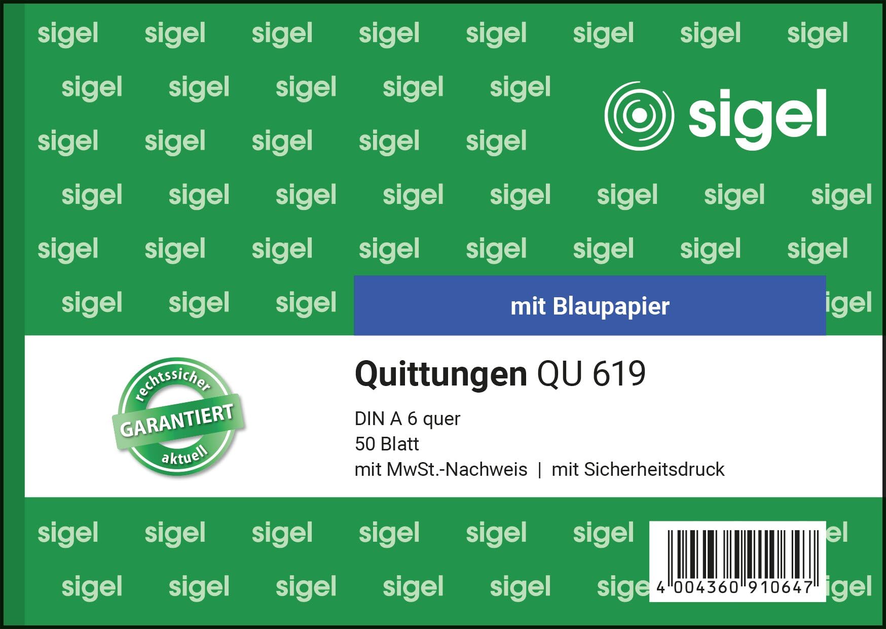 Sigel QU619 receipt block A6 transversal, 50 sheets, 1 piece