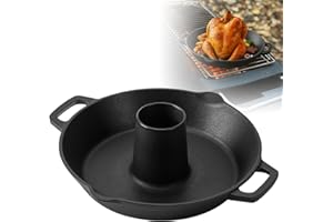 Universal Pre-Seasoned Cast Iron Vertical Poultry Roaster with Drip Pan – for Chicken, Turkey, and Game Hens on Grill or Oven