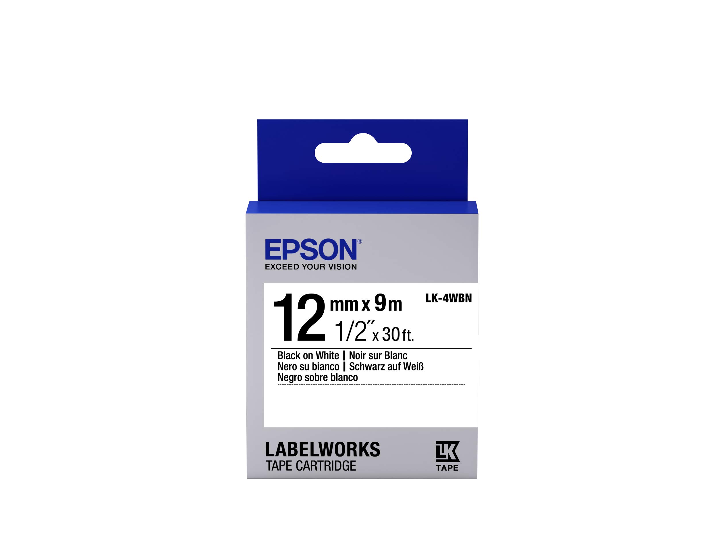 Epson LK-4WBN - Label-Making Tapes (Black on White, LabelWorks LW-1000P LabelWorks LW-300 LabelWorks LW-400 LabelWorks LW-400VP LabelWorks LW-600P, Box, 1.2 cm, 9 m)