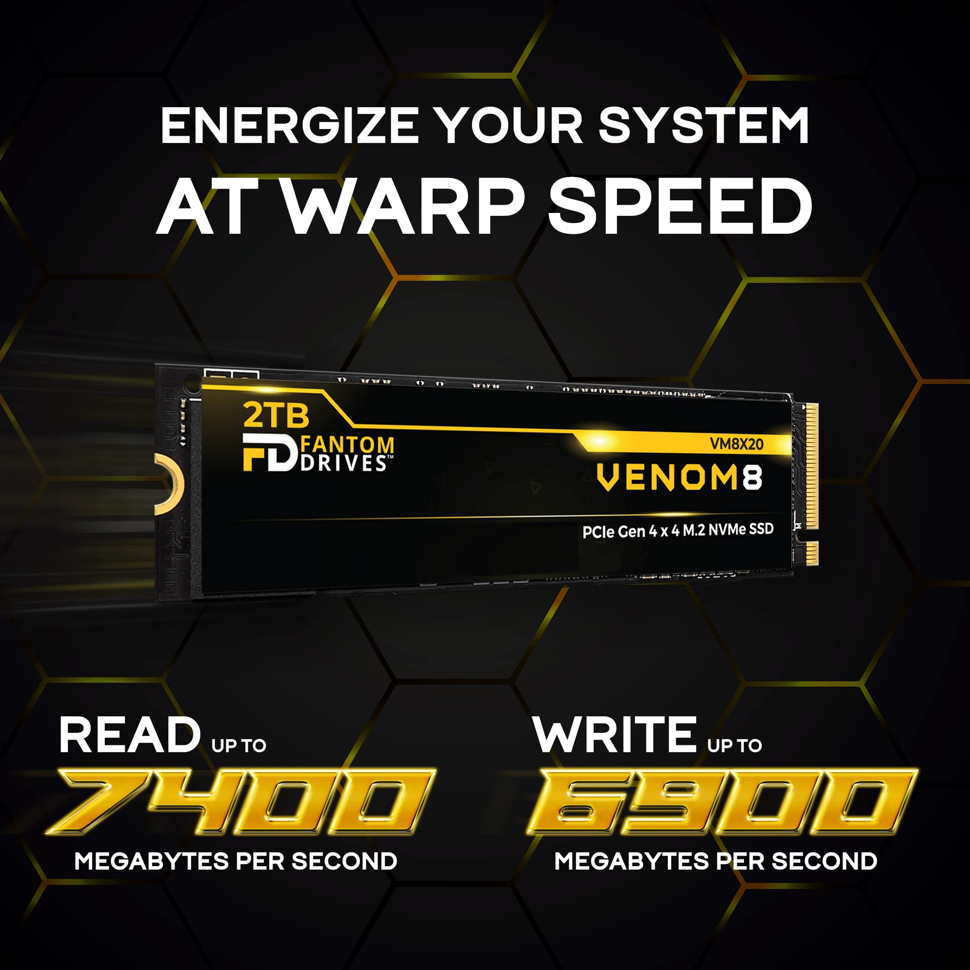 Fantom Drives VENOM8 2TB SSD NVMe Gen 4 M.2 2280 PS5 SSD 2TB for PS5 Storage Expansion, Gaming PC & Laptops - Up to 7400MB/s - 3D NAND TLC – DDR4 DRAM Cache - 2TB M.2 (VM8X20)