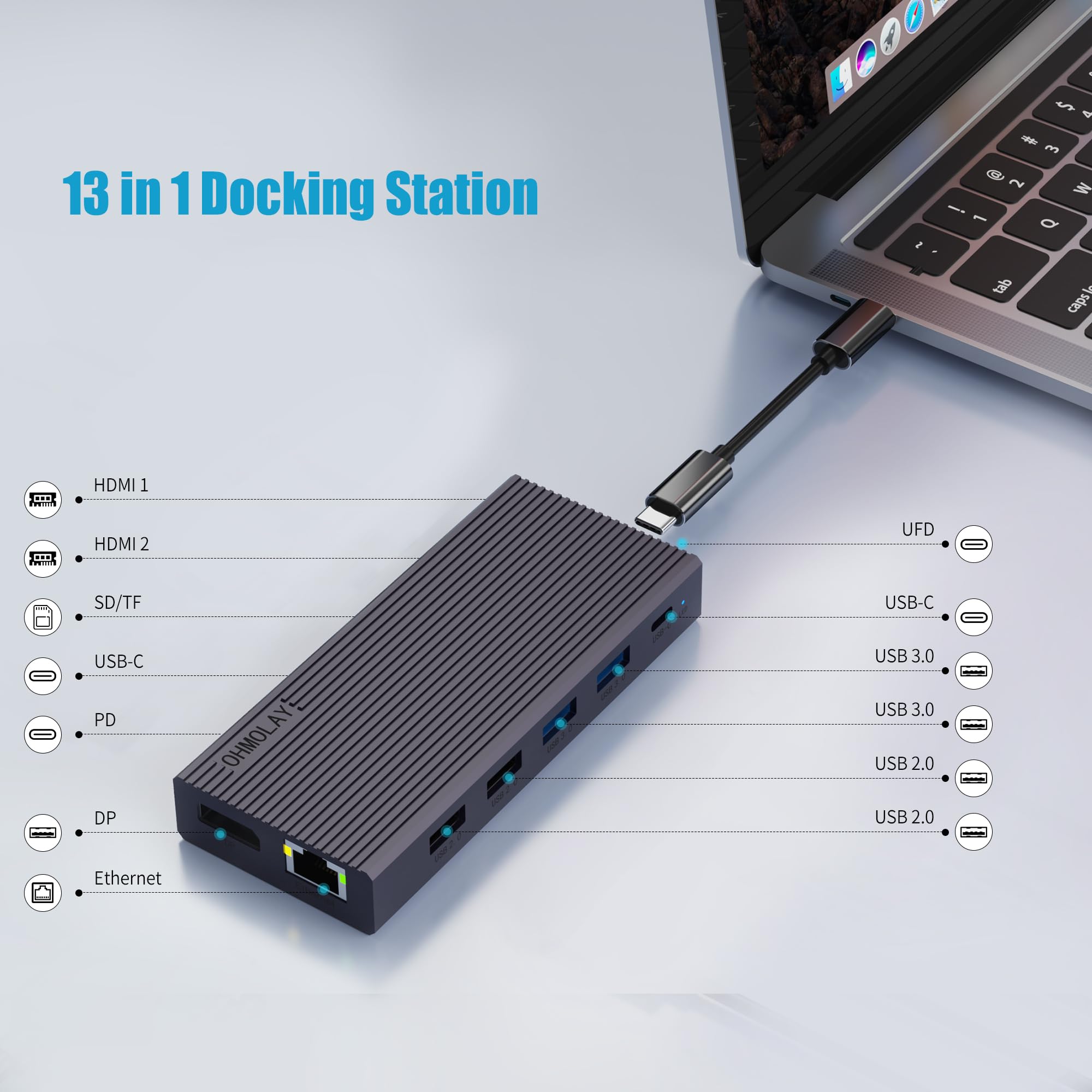 Multiple Plug Docking Mua USB C Docking Station - 13-in-1 multiple ports, docking station ...