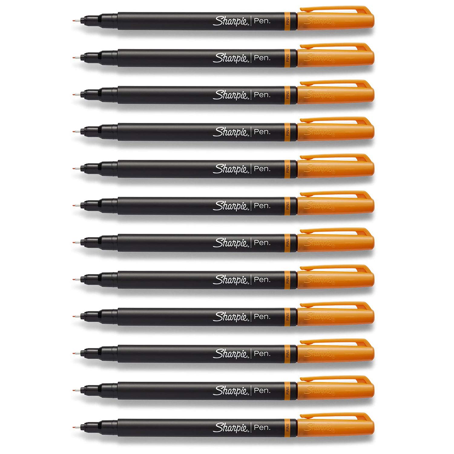 SHARPIE Plastic Point Pen, Fine Point, Orange Ink, 12-Count