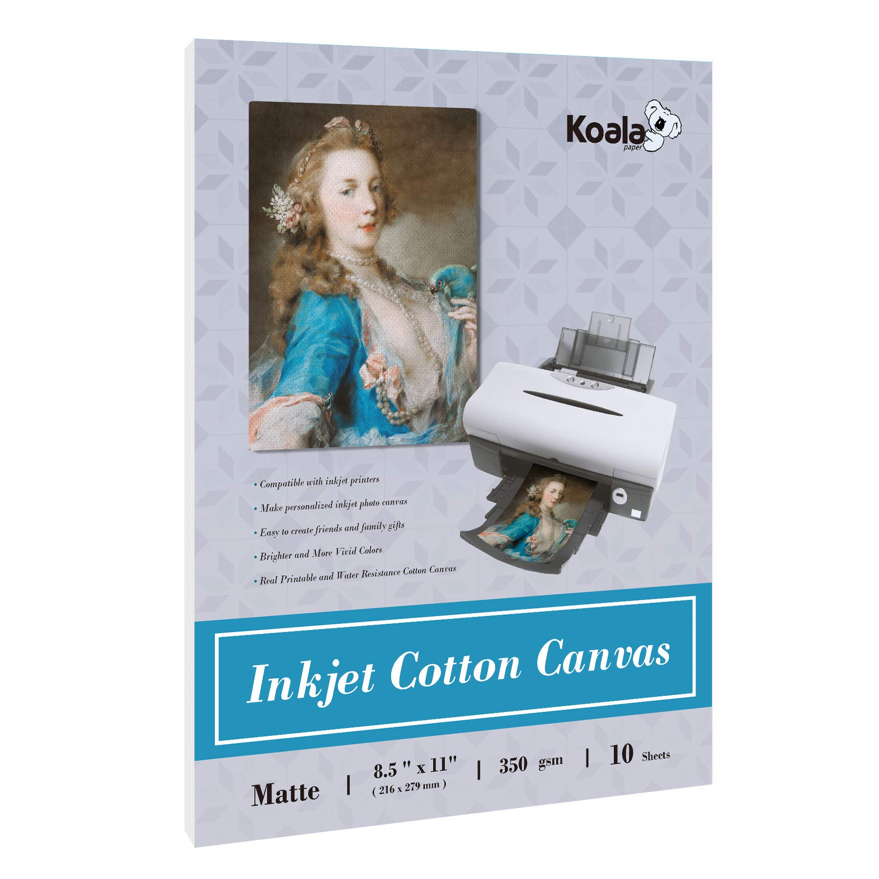 Photo 1 of Koala 100% Printable Cotton Canvas Fabric Sheets for Inkjet Printer 8.5X11” Matte Thick 17mil 10 Sheets
