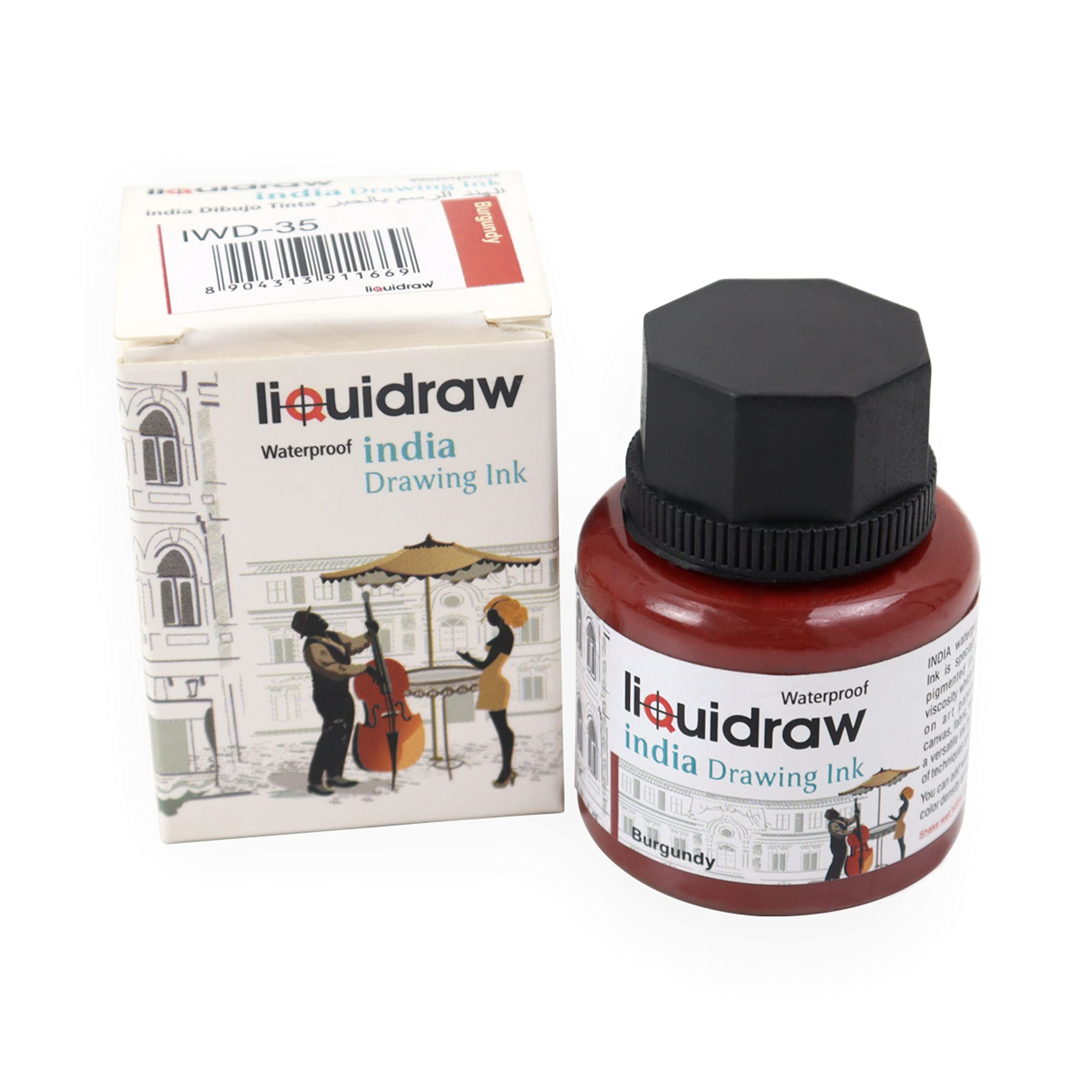 Liquidraw Coloured Drawing Ink India Ink, Waterproof 20 Assorted Colours, 35ml Indian Inks for Artists (Burgundy)