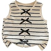 WDIRARA Toddler Girl's Striped Bow Knit Tank Tops Crew Neck Sleeveless Cute Tops