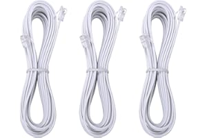 Telephone landline Extension Cord Cable Cord with Standard RJ-11 6P4C Plug (10Ft-3Pack, White)