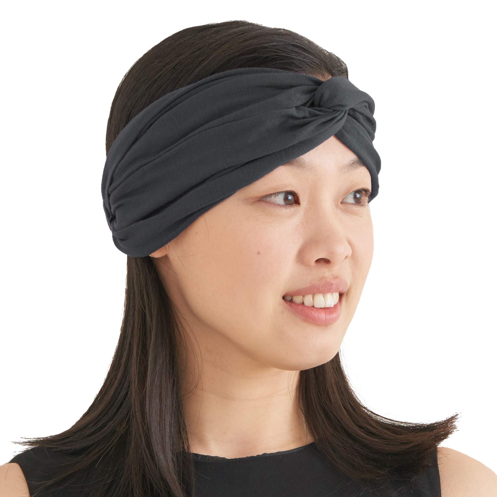 Womens Plain Boho Turban Headband - Fashion Turban Headwrap Yoga Hairband Twist Knot Gym Hair Band Dark Grey