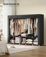 SONGMICS Clothes Wardrobe Portable Closet 5 Hanging Rails Shelves Black view 2