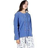 LA CERA Women's Embroidered Fleece Jacket - Soft Polyester, Full Button Front, Floral Embroidery, Comfortable Design