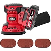 AVID POWER 20V Cordless Orbital Sander 5 Inch Electric Sander Tool with 6 Variable Speeds 7000-11000 RPM Battery Powered Sanders for Woodworking, 30 Pcs Sandpapers and Dust Collection Bag