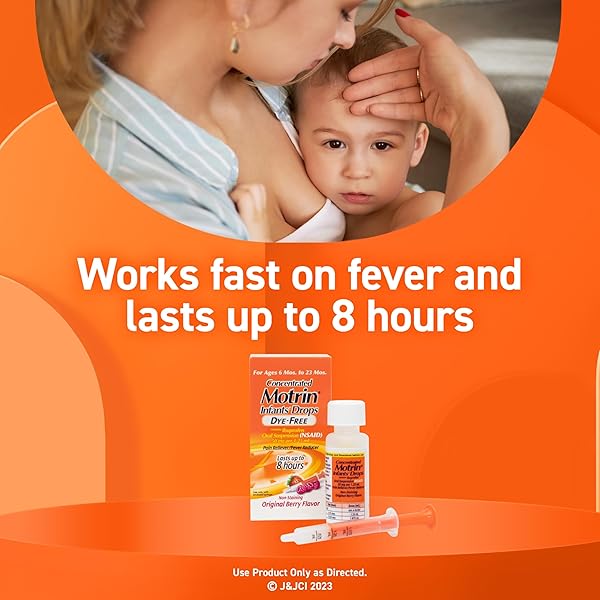 INFANTS’ MOTRIN INFANT IBUPROFEN ORAL SUSPENSION CONCENTRATED DROPS, NSAID FEVER REDUCER & PAIN RELIEVER FOR BABIES, DYE FREE, ALCOHOL-FREE, BERRY FLAVOR, INCLUDES ENCLOSED SYRINGE, 1 FL. OZ