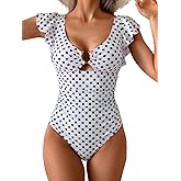 Eomenie Womens Ruffled One Piece Swimsuit Slimming Tummy Control Bathing Suit V-Neck Cutout Swimwear for Resort Wear