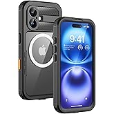 Lanhiem Magnetic for iPhone 16 Case, IP68 Waterproof Dustproof Case, [Compatible with Magsafe] [Built-in Screen Protector] Full Body Heavy Duty Rugged Phone Cover 6.1 inch, Black/Clear