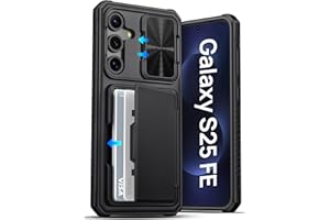 ATATOO for Samsung Galaxy S25 FE Case Wallet, Built-in Card Holder (3-5 Cards) [RFID Blocking] & Slide Camera Cover, Military Grade Protection, Rugged Phone Case for Galaxy S25 FE 6.7" 2025, Black