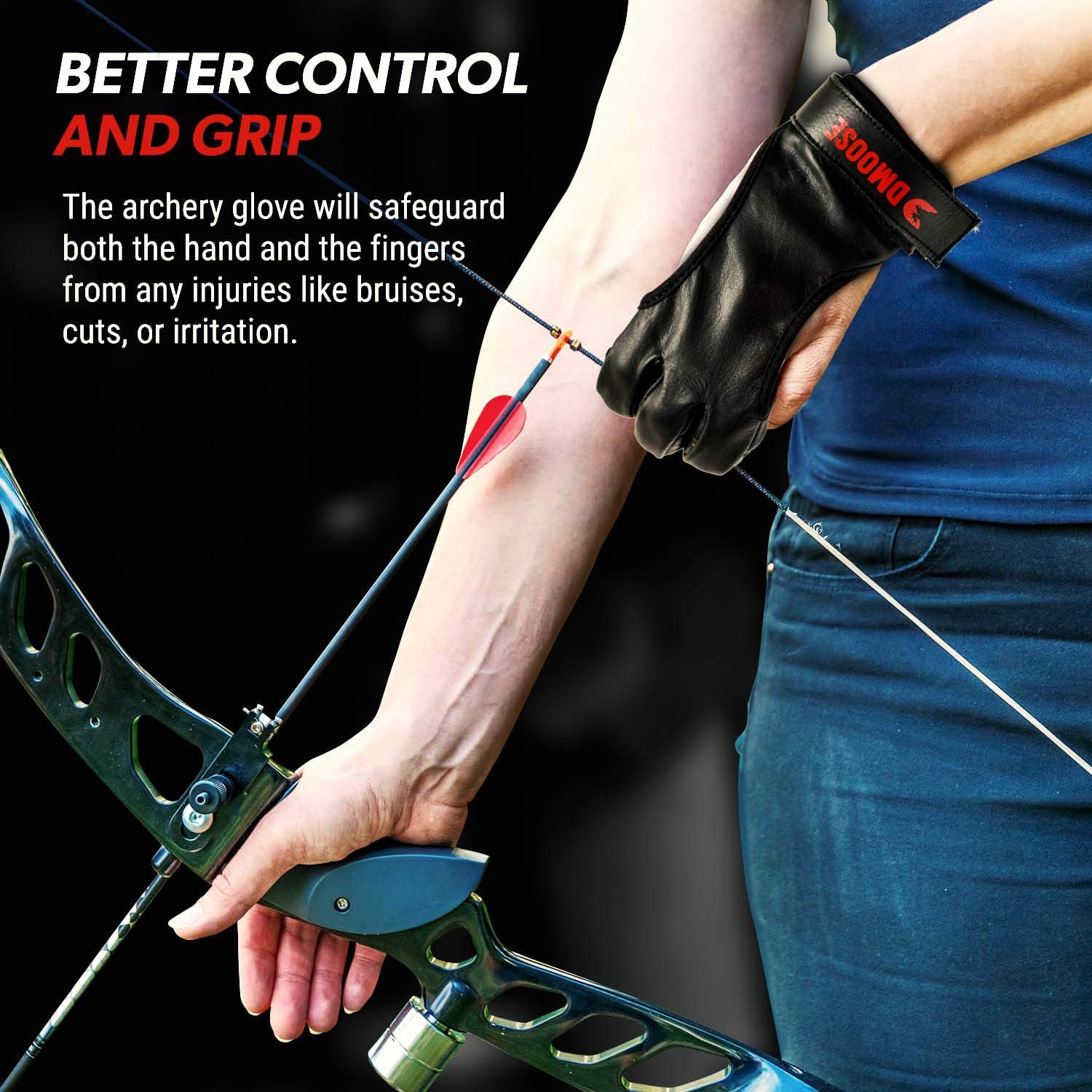 DMoose Archery Glove for Men Women, Three Finger Design, Finger Protection Shooting Hunting Targeting Bow Tab Gear Accessories, 4-Way and Leather Material Non-Slip Padded Guard Improve Grip Stability : Sports & Outdoors