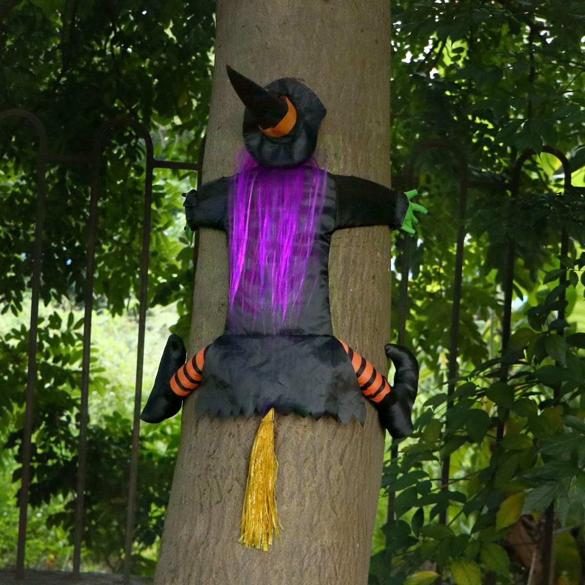 Y- STOP Hanging Crashing Witch,Door Porch Tree Decoration Props Crashed Witch - Outdoor Halloween Decorations: Home & Kitchen