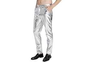 Funny World Mens Disco Pants 70s Night Club Party Metallic Leather Trousers