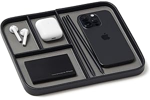 NORDIK BY DESIGN Nordik Leather Valet Tray - Pebble Black - 9.5 x 7.9 Inch Medium Vegan Leather Tray - Stylish Nightstand Organizer for Men - Modern Bedside Caddy - EDC Catchall for Key Watch Wallet Jewellery