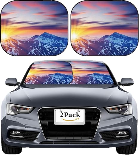 Amazon Msd 車用サンシェード フロントガラス サンシェード ユニバーサルフィット 2枚パック 太陽の眩しさや紫外線や熱をブロック 車の内装を保護 画像id 山の風景 Hdr イメージ サンシェード 車 バイク