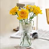 Glass Vase for Flower Modern Vase Home Decor for Centerpiece Table Living Room, Bedroom Wedding Housewarming Decorations Vases Ribbed Vase (Clear)