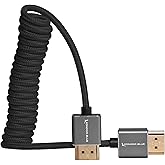 KONDOR BLUE | 4K Full HDMI to Full HDMI Thin Short Coiled Braided Cable for On-Camera Monitors, Capture Cards + More | Black