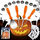 Pumpkin Carving Kit - 4 Easy Halloween Pumpkin Carving Kit For Kids Tools Set + 10 Stencils Patterns, Professional Heavy Duty