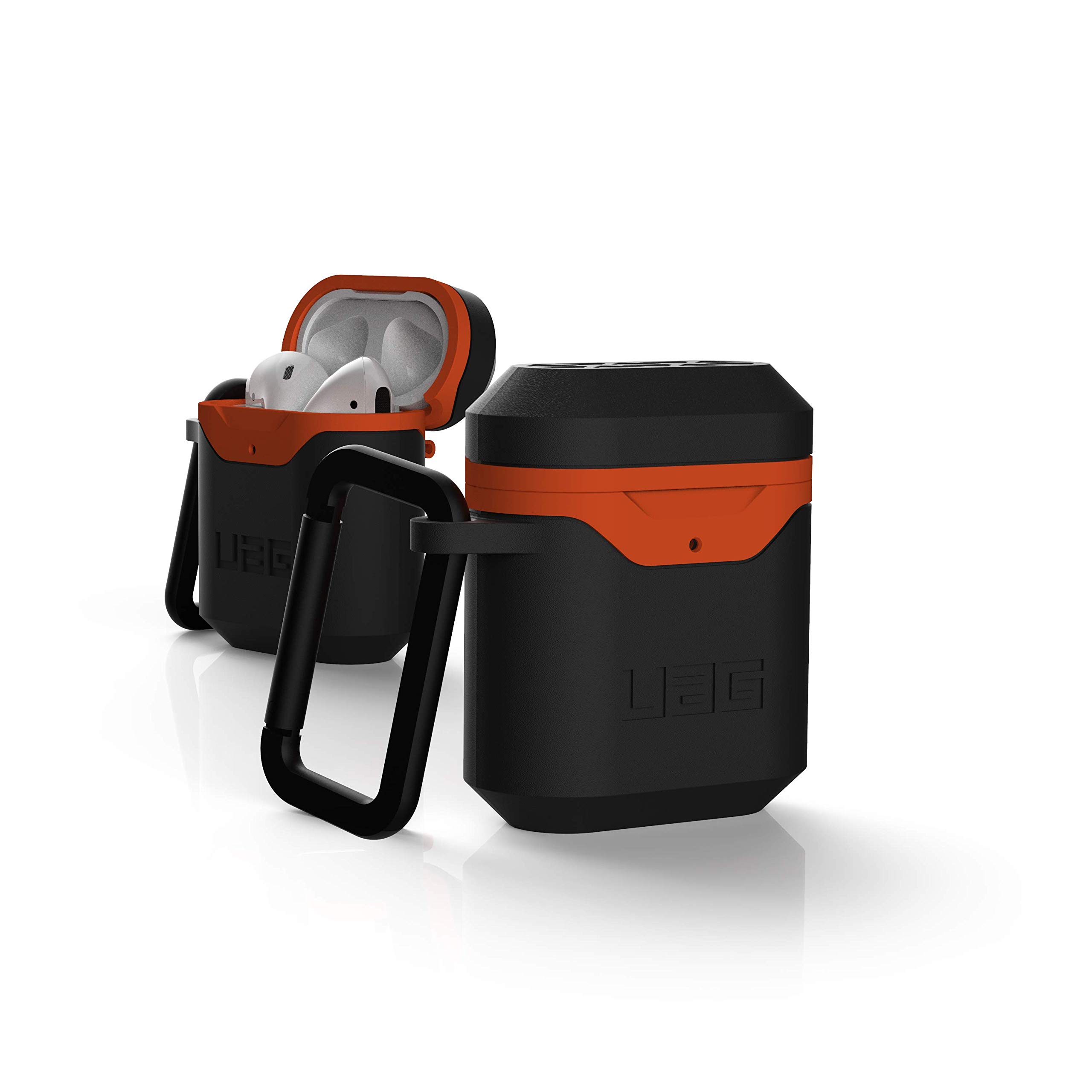 Urban Armor Gear Hardcase for Apple Airpods 2nd and 1st Generation (2019 & 2016) - Rugged Case (Wireless Charging Compatible, Drop Resistant, Carabiner) Black/Orange