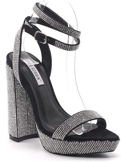 black sequin block heels