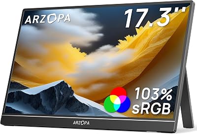 ARZOPA 17.3 Inch Portable Monitor 1920x1080 HDR IPS Kickstand USB-C HDMI