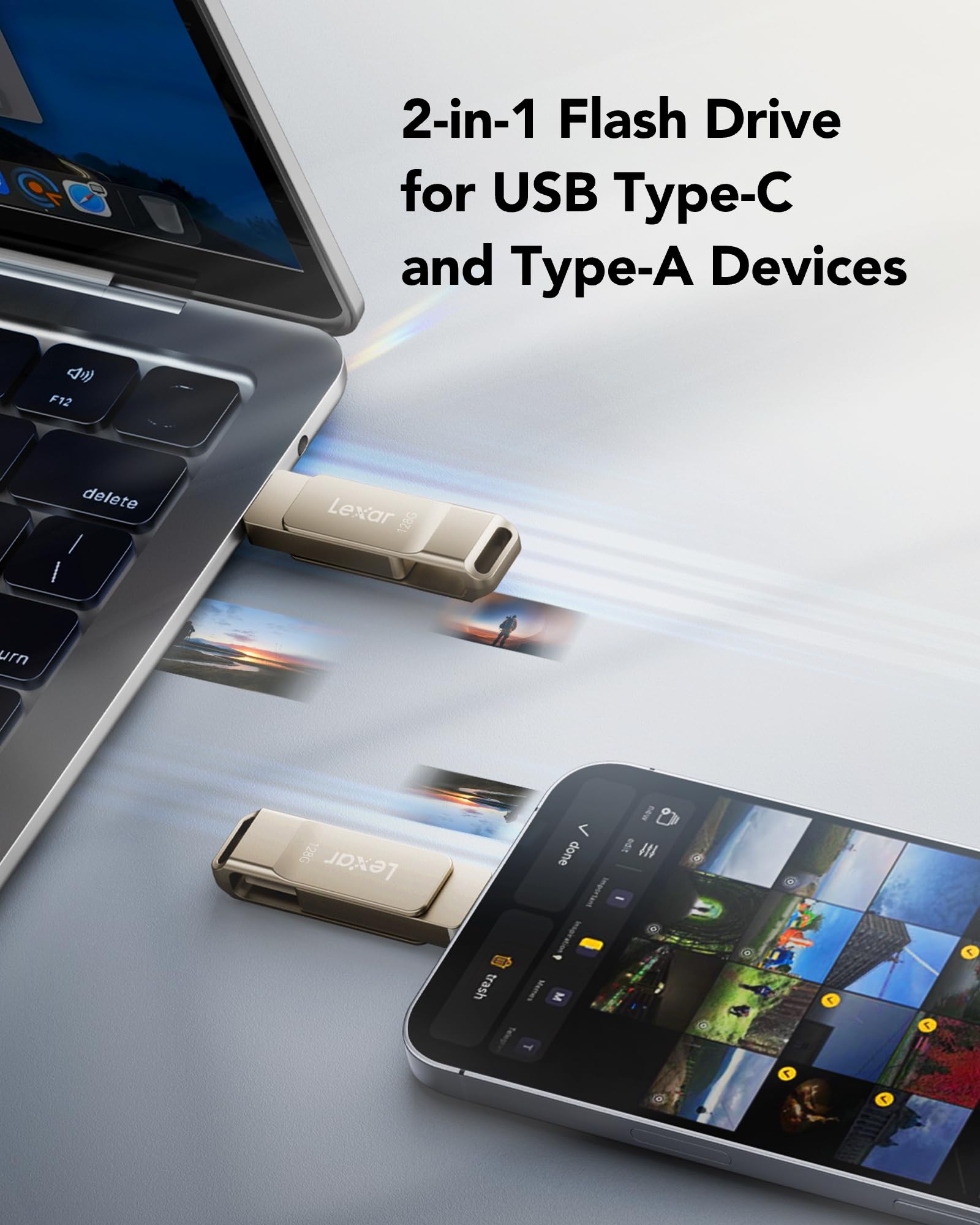 Lexar D40E 128GB Dual USB 3.2 Gen 1 Type-C Jump Drive, USB-C Flash Metal Housing Swivel Design Thumb Drive