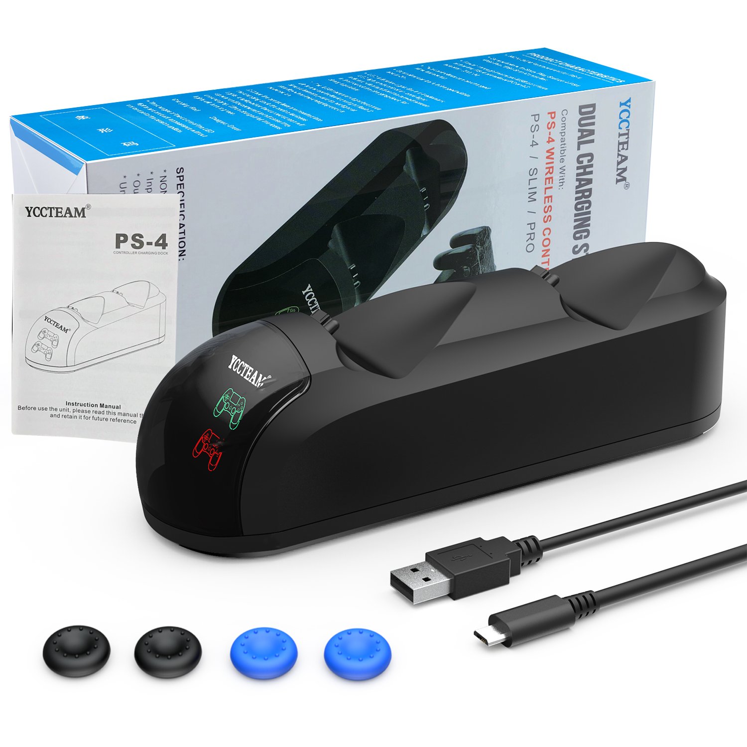 PS4 Controller Charger, Dual Shock USB Charger Charging Docking Station Stand for Sony Playstation 4 PS4/PS4 Slim/PS4 Pro Controller, Black