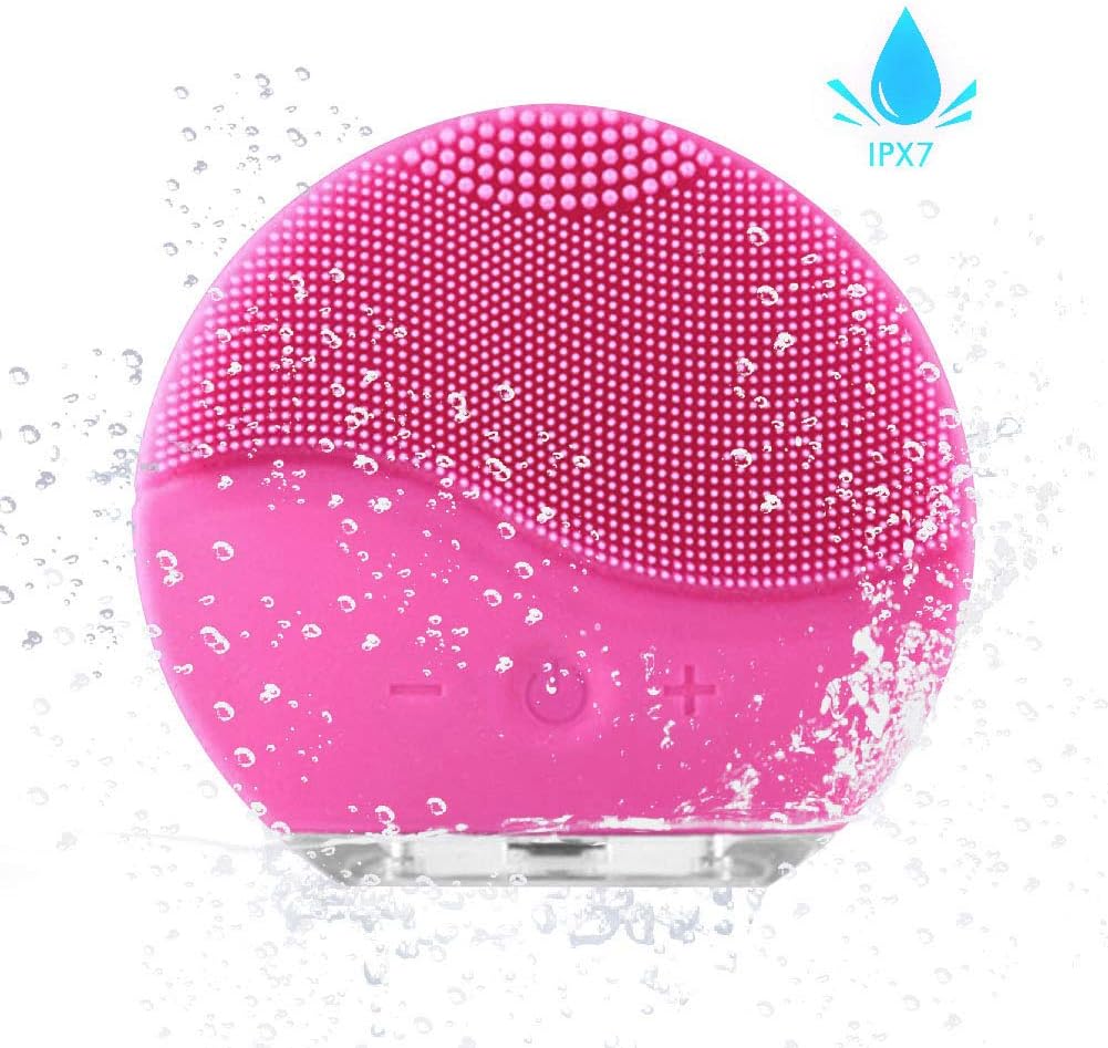 Facial Cleansing Brush AXAYINC Rbber Face Scrubbers Waterproof Silicon Facial Cleaner and Masager Electric Cleansing System for Deep Cleansing Skin Care … (Pink)