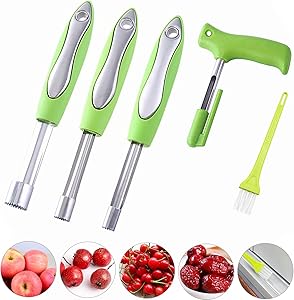 4 pcs Corer and Pitter Multi-Function Stainless Steel Fruit Corer and Pitter Remover Set, Apple Corer Pitter 4 Sizes for Home Kitchen, Pear, Cherry, Jujube, Red Date and Coconut Opener Tool