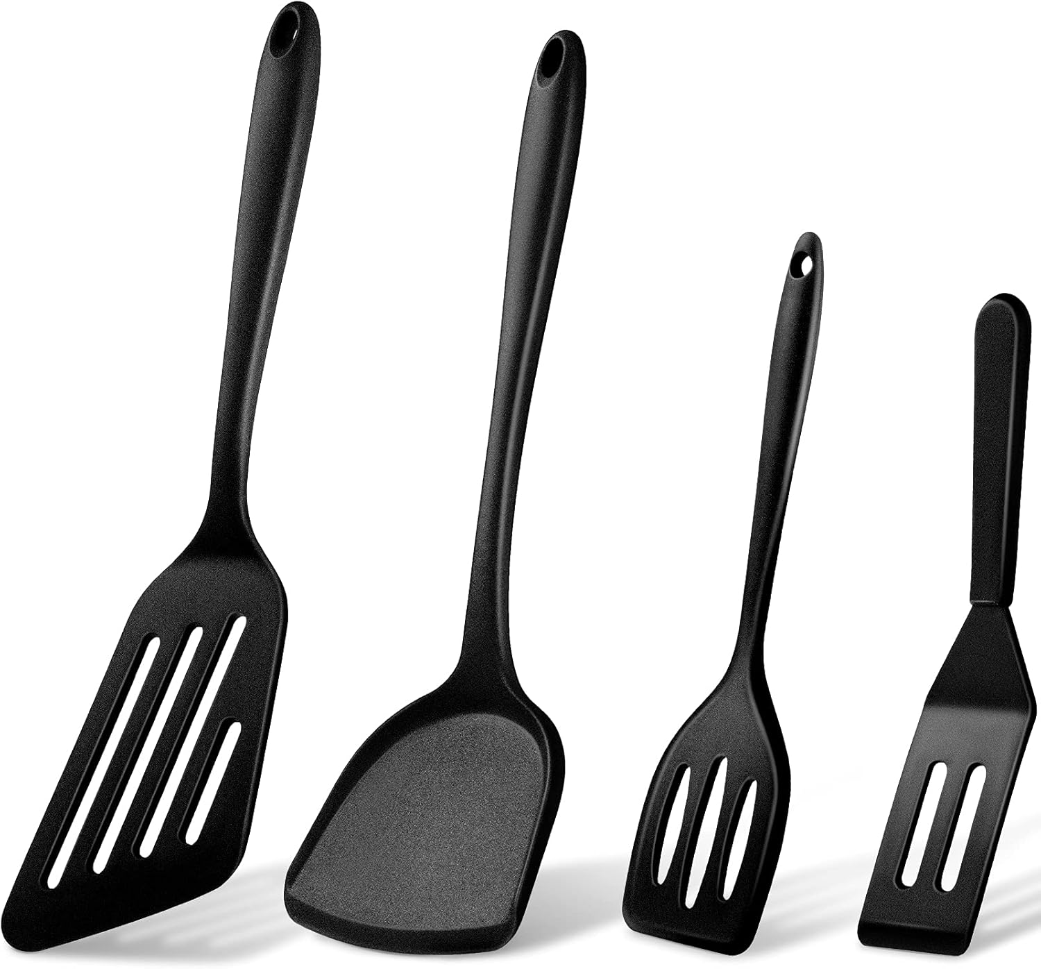 Vesici 4 Pieces Silicone Spatula Set Includes Large Silicone Spatula Silicone Oblique Drain Spatula, Fish Spatula Silicone Spatula and Silicone Square Spatula for Cooking, Baking, Stir-Fry (Black): Kitchen & Dining